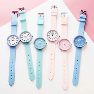 Set: Silicone Strap Watch + Triangle Open Bangle