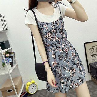Floral Print Strap Chiffon Dress