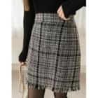 Fringe-hem Tweed A-line Skirt