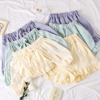 Set: Boatneck Crop Top + Ruffled Shorts