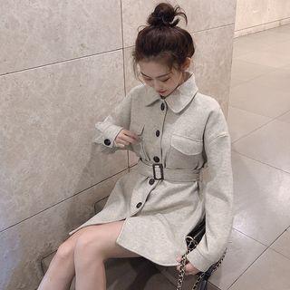 Plain Long-sleeve Slim-fit Coat