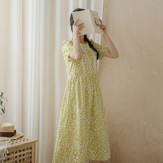 Puff-sleeve Laced Long Floral Dress