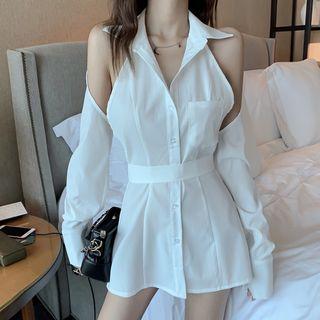 Plain Off-shoulder Polo-dress