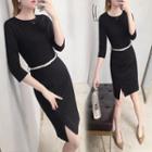 3/4-sleeve Split Hem Sheath Dress