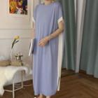 Short-sleeve Two Tone Midi Knit Dress
