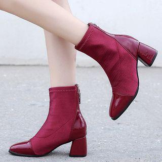 Patent Panel Block Heel Short Boots