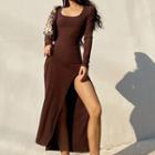 Long-sleeve Asymmetrical Midi Dress