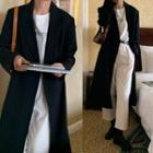 Notch Lapel Double-breasted Midi Coat Navy Blue - One Size