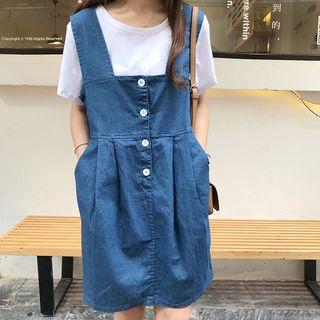 Plain Short-sleeve T-shirt / Denim Jumper Dress