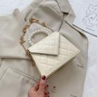 Faux Pearl Quilted Flap Crossbody Bag