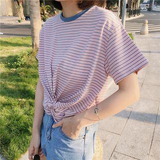 Striped Short Sleeve T-shirt Pink - One Size