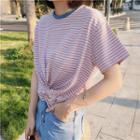 Striped Short Sleeve T-shirt Pink - One Size