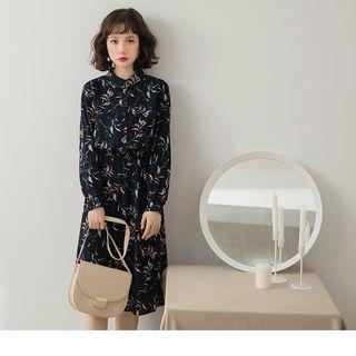 Floral Print Gather Waist Button Dress