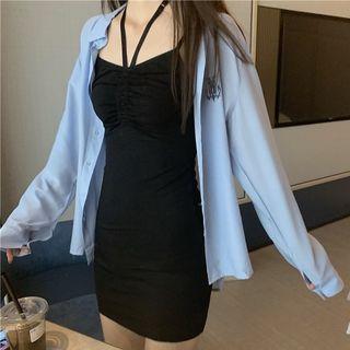 Set: Cardigan + Halter Plain Sheath Dress