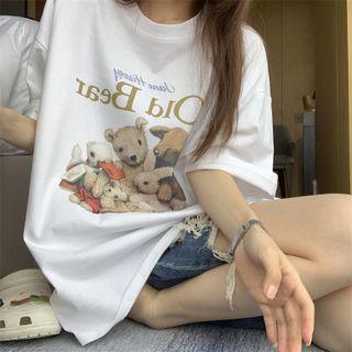 Short-sleeve Bear Pattern T-shirt