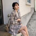 Set: Plaid Button Blazer + Mini Plaid A-line Skirt