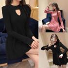 Cut-out Rib Knit A-line Mini Dress