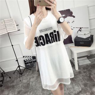 Set: Lettering Mesh T-shirt Dress + Slipdress