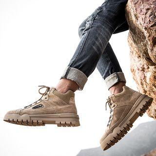 Knit Panel Lace-up Ankle Boots