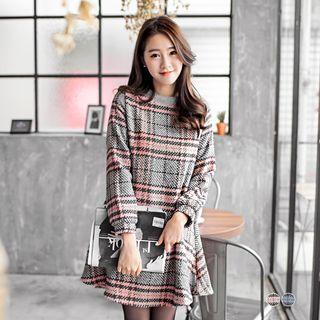 Houndstooth Plaid Tweed Dress