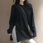 Long-sleeve Button-up Slit T-shirt