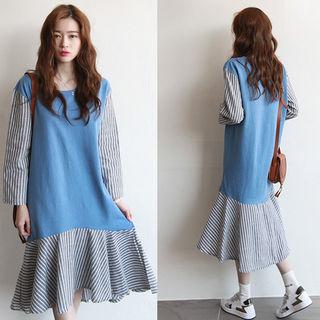 Ruffle-hem Stripe Midi Dress