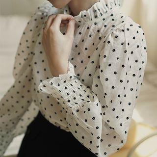 Floral Blouse Blouse - Black Flower - White - One Size