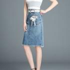 Asymmetric Frayed Hem Denim Skirt