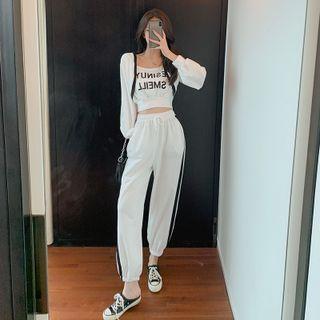 Set: Lettering Crop Top + Drawstring Harem Pants
