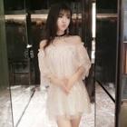Off Shoulder Elbow-sleeve A-line Party Dress
