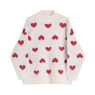 Heart Print Sweater Sweater - Red Love Heart - White - One Size