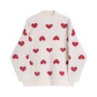 Heart Print Sweater Sweater - Red Love Heart - White - One Size