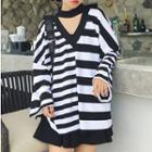 Striped V-neck Long Sleeve T-shirt Dress