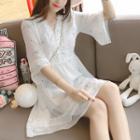 Embroidered V-neck A-line Chiffon Dress