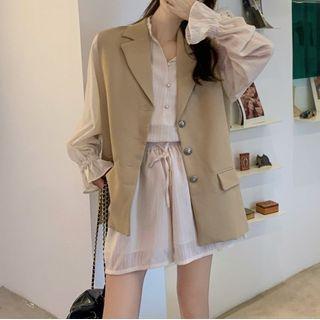Single-breasted Vest / Long-sleeve Blouse / Shorts