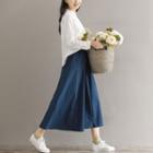 Midi A-line Suspender Skirt / High Waist Midi A-line Skirt / Plain Blouse