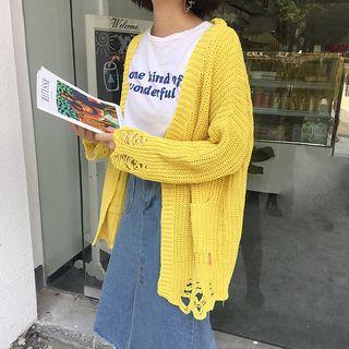 Distressed Loose-fit Long Cardigan