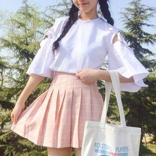 Flutter-sleeve Cold Shoulder T-shirt
