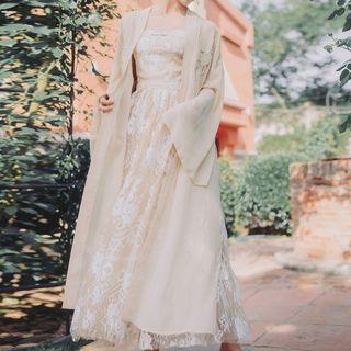 Embroidered Open Front Light Jacket Nude - One Size