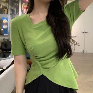 Short-sleeve Irregular Shirred T-shirt