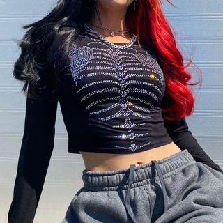 Faux Crystal Skeleton Graphic Top