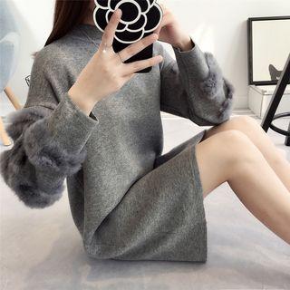 Faux Fur Trim Sweater Dress