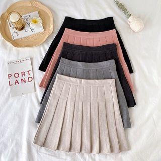 High-waist Pleated A-line Woolen Skirt