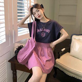 Set: Short-sleeve Print T-shirt + Skirt + Tote Bag