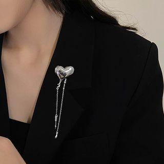 Heart Alloy Fringed Brooch Silver - One Size