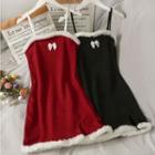 Furry-trim Sleeveless Mini Dress