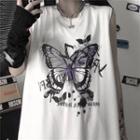 Butterfly-print Sleeveless Round Neck T-shirt