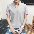 Piped Collared Short-sleeve T-shirt