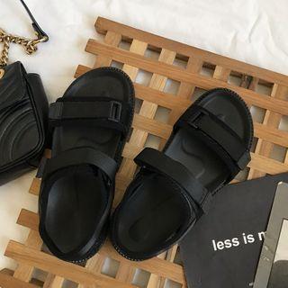 Faux Leather Adhesive Strap Flat Sandals