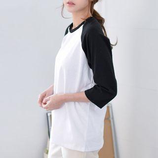 Set Of 2: Contrast Raglan-sleeve T-shirt